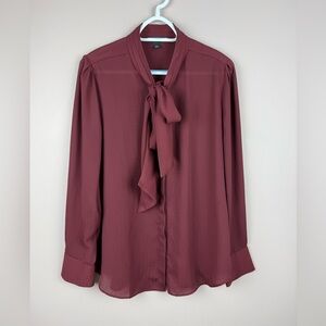 ANN TAYLOR | Tie Neck Burgundy houndstooth Blouse top size large